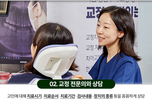 02)-교정-전문의와-상담-고민에-대해-치료시기,-치료순서,-치료기간,-검사내용,-장치의-종류-등을-꼼꼼하게-상담